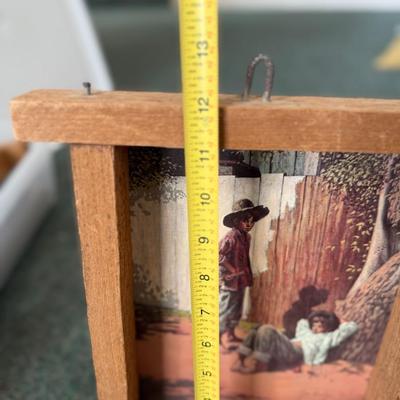 Lot of 2 Vintage Jim Daly Tom Sawyer Huckleberry Finn Lithograph Print, Rustic Wood Frame