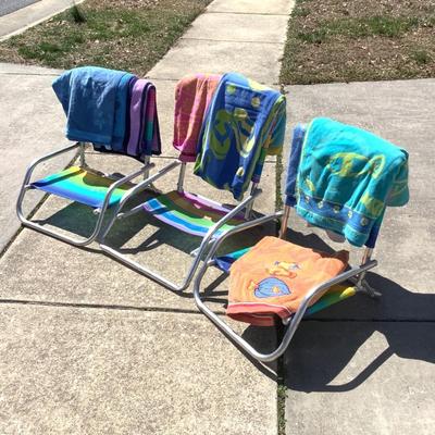 G8126 Lot of Three Beach Chairs and Three Beach Towels