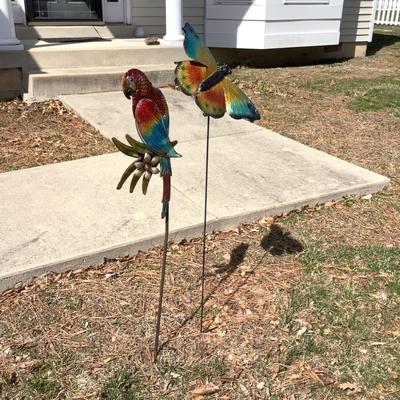 G8132 Lot of Parrot and Butterfly Metal Yard Garden Ornaments
