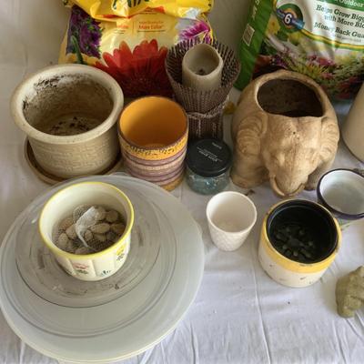 G8146 Lot of Outdoor Pots and Potting Soil