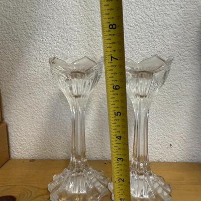 Gorham Crystal Candlestick Set Vintage Lotus Flower Shaped Glass Candle Holder Pair Two Candlesticks Table Decoration