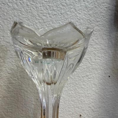 Gorham Crystal Candlestick Set Vintage Lotus Flower Shaped Glass Candle Holder Pair Two Candlesticks Table Decoration