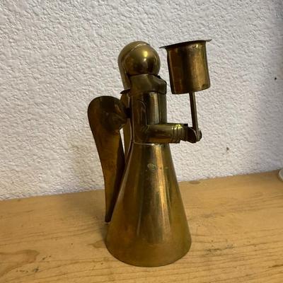 Vintage Mid 20th Century Brass Angels Candle Holder