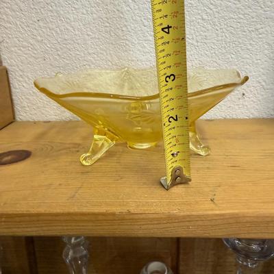 1930s Vintage Lancaster Yellow Depression Glass Three Footed Bow
