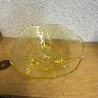 1930s Vintage Lancaster Yellow Depression Glass Three Footed Bow