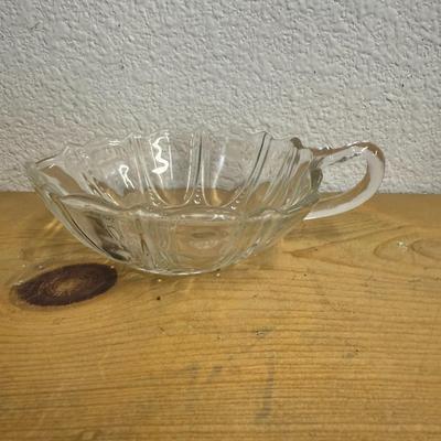 Anchor Hocking Oyster and Pearl Clear Handled Nappy Dish Depression Glass