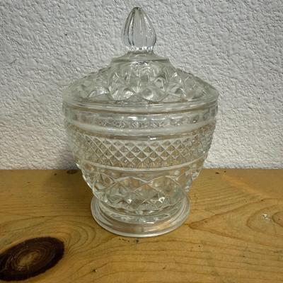 1960s Wexford Candy or Trinket Dish with Lid, Vintage Heavy Clear Pressed Glass, Vintage
