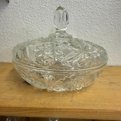 Vintage Anchor Hocking "Star of David" Pattern Clear Glass Candy Dish with Lid