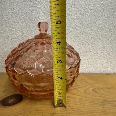 Vintage 1940’s Pink Jeannette “Cubist” Fostoria Depression Glass Lidded Bowl