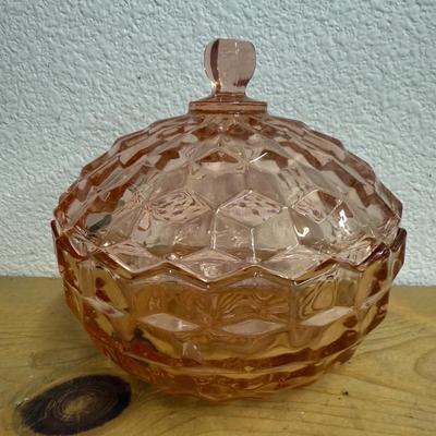Vintage 1940’s Pink Jeannette “Cubist” Fostoria Depression Glass Lidded Bowl
