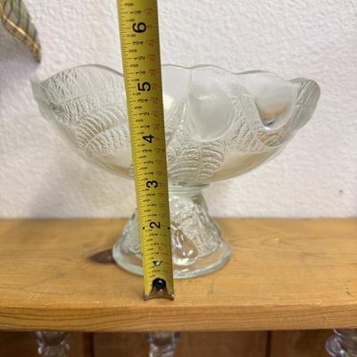 Vintage 80's Pressed Glass Fruit Bowl With Fruit & Leaf Pattern on Pedestal