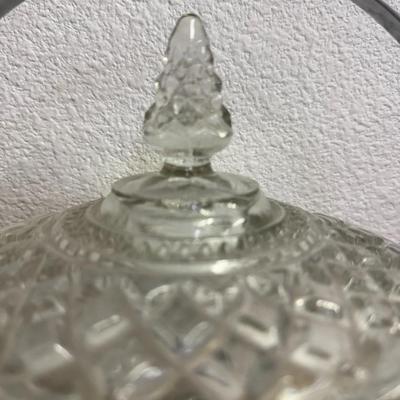 ANCHOR HOCKING LARGE GLASS ICE BUCKET SILVER BAND & HANDLE w FINIAL LID