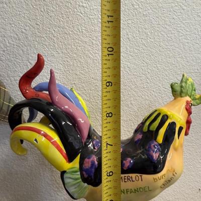 Ceramic Rooster With Types of Wines 10 3/4'' H Poultry In Motion