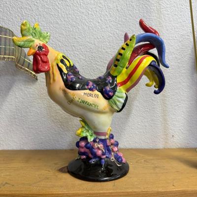 Ceramic Rooster With Types of Wines 10 3/4'' H Poultry In Motion