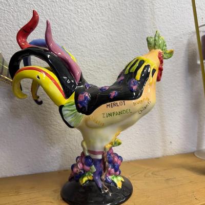 Ceramic Rooster With Types of Wines 10 3/4'' H Poultry In Motion