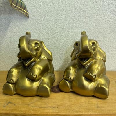 Brass Elephant Bookends