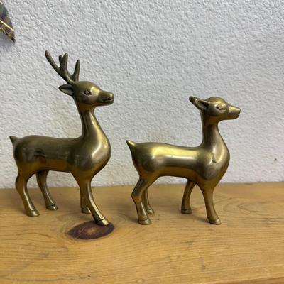 Pair of brass deer