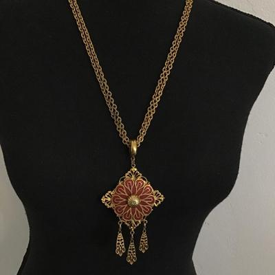 Filagree Red Enamel Statement Necklace