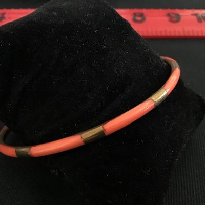 Coral and Brass Tones Thin Vintage Bangle