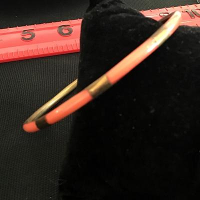 Coral and Brass Tones Thin Vintage Bangle