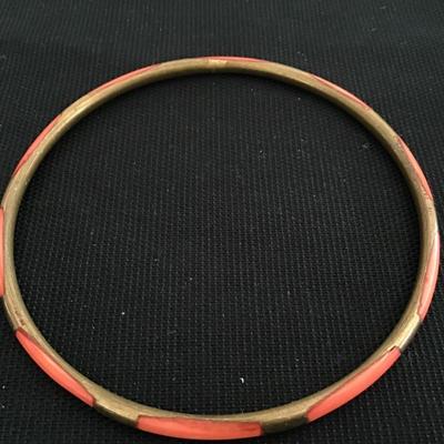 Coral and Brass Tones Thin Vintage Bangle