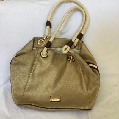 MB8208 Lot of Michael Kors Gold Taupe Rope Handled Handbag