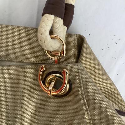 MB8208 Lot of Michael Kors Gold Taupe Rope Handled Handbag