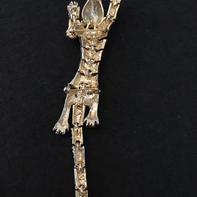 Vintage Rhinestone Leopard Green Rhinestone Eyes Articulating Shoulder Brooch