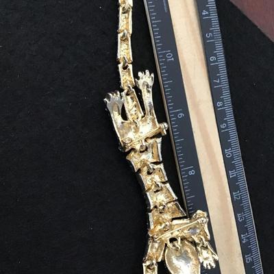 Vintage Rhinestone Leopard Green Rhinestone Eyes Articulating Shoulder Brooch