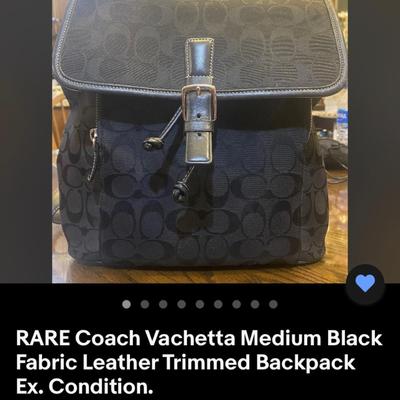 RARE Authentic Coach Black Fabric Leather Trimmed Backpack
