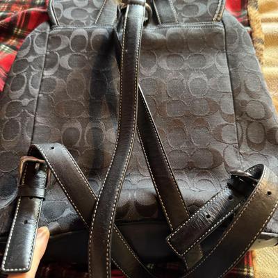 RARE Authentic Coach Black Fabric Leather Trimmed Backpack