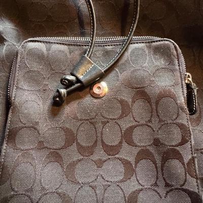 RARE Authentic Coach Black Fabric Leather Trimmed Backpack