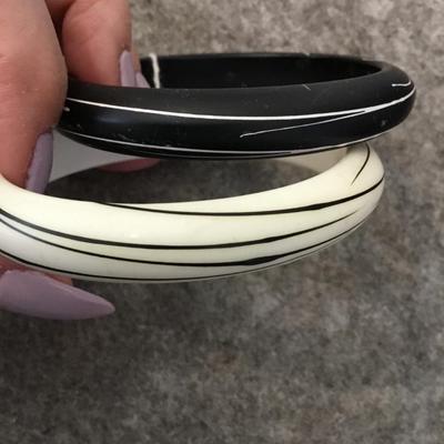 Vintage Black and white Bakelite bangle bracelets