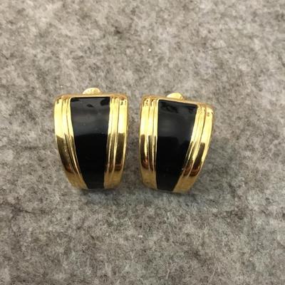 Black and gold toned enamel earrings by Napier in excellent condition