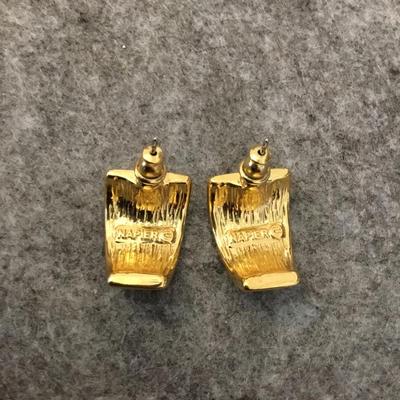 Black and gold toned enamel earrings by Napier in excellent condition