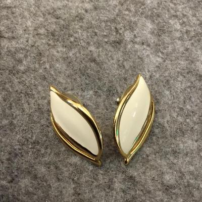 Vintage, gold, toned cream, white enamel stud earrings