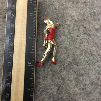Vintage gold tone, ready normal dancing lady pin