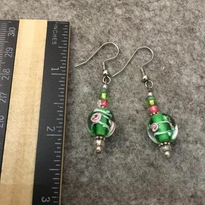 Very beautiful art glass, silver toned dangle earrings