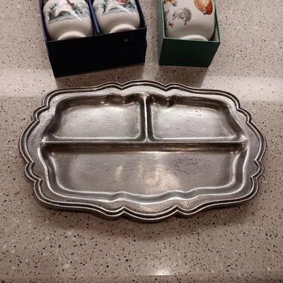 ROYAL WORCESTER EDD CODDLERS AND A WILTON PEWTER SECTIONED PLATE