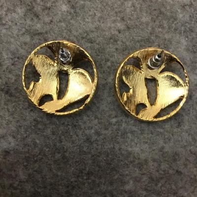 Beautiful, vintage, gold, toned, enameled, gemstone chips, studded, circular earrings