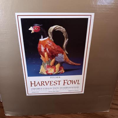 FITZ & FLOYD HARVEST FOWL PITCHER AND A WILTON PEWTER PLATE