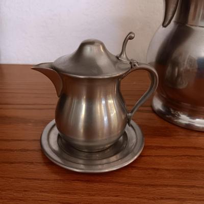 PEWTER PITCHER AND CREAMER