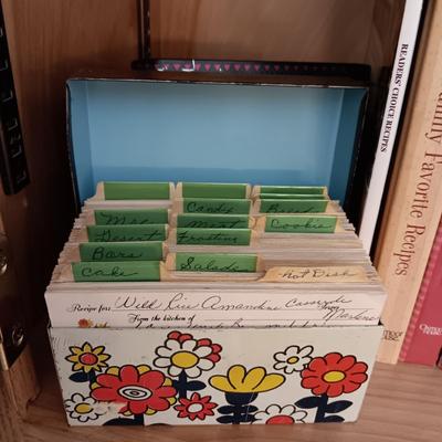 COOKBOOKS AND 2 BOXES FULL OF RECIPES