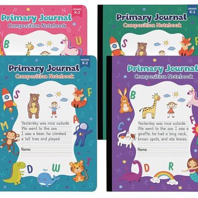 Primary Journal Grades K-2, primary composition notebook k-2, 3 Assorted Colors & Designs Primary Writing Journal, 100 Sheets/200...