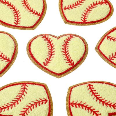 20-Pack Softball Heart Iron On Chenille Patches Glitter Bulk Sew On Patches Fuzzy Applique, Iron On Patches for Clothes, Jackets, Jeans,...