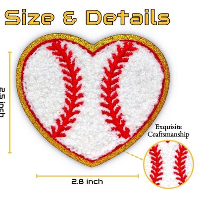 20-Pack Baseball Heart Iron On Chenille Patches Glitter Bulk Sew On Patches Fuzzy Applique, Iron On Patches for Clothes, Jackets, Jeans,...
