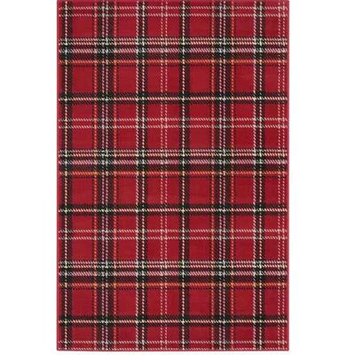 3' x 5' Nourison Home Grafix Red Geometric Plaid Modern Kitchen Area Rug