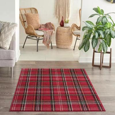 3' x 5' Nourison Home Grafix Red Geometric Plaid Modern Kitchen Area Rug
