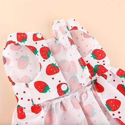 Size Small - Strawberry Pattern Dog or Cat Dress for Small to Medium Dogs - Red Bow Detail & Easy Snap Closure, Dog Dress