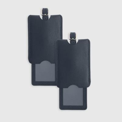 Pair of Quince "ER" Monnogrammed Nappa Leather Luggage Tag (2-Pack) in Navy